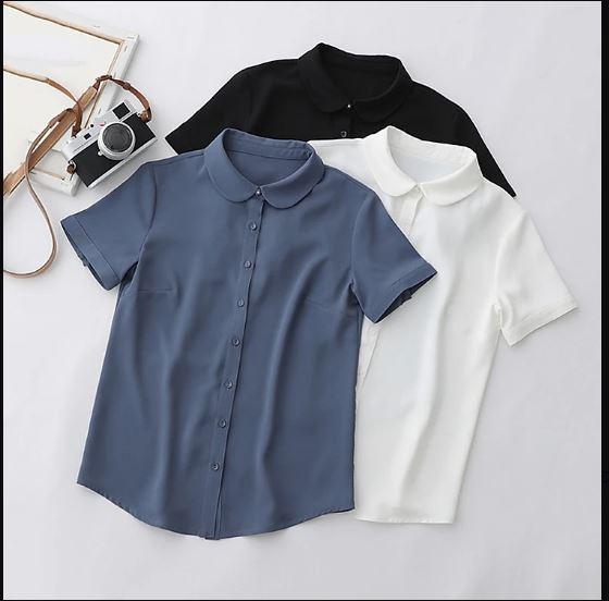 áo cổ sơ mi nữ kiểu tay ngắn Top Shirt Women Xanh Voan Voi áo tingoan sơmi kiểutỷtỷ setđồ slay quầnshort tráitim đầm tímnhạt áocroptop taydài