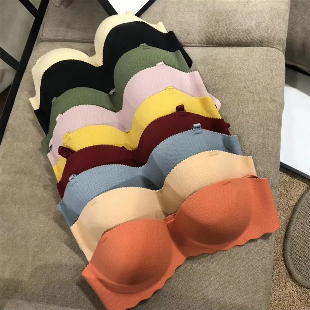 One-piece Girl Seamless Half-cup Underwear Half Cup Adjustable Removable Shoulder Strap Double Row Buckle Push Up Solid Women Bra Inside Clothing