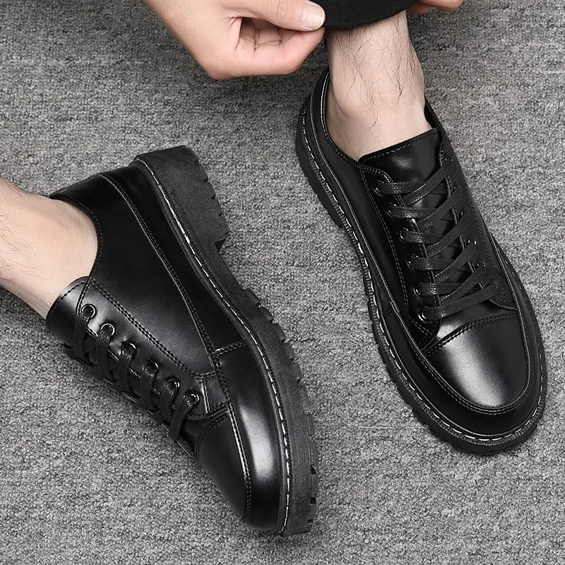 Sepatu Kulit Pria,Musim Semi dan Musim Panas,Sepatu Santai,Sepatu Kerja Hitam,Sepatu Martin Pria Korea Sepatu Matte Sepatu Sintetis Elastis sepatu pantofel pria sepatu  pantofel