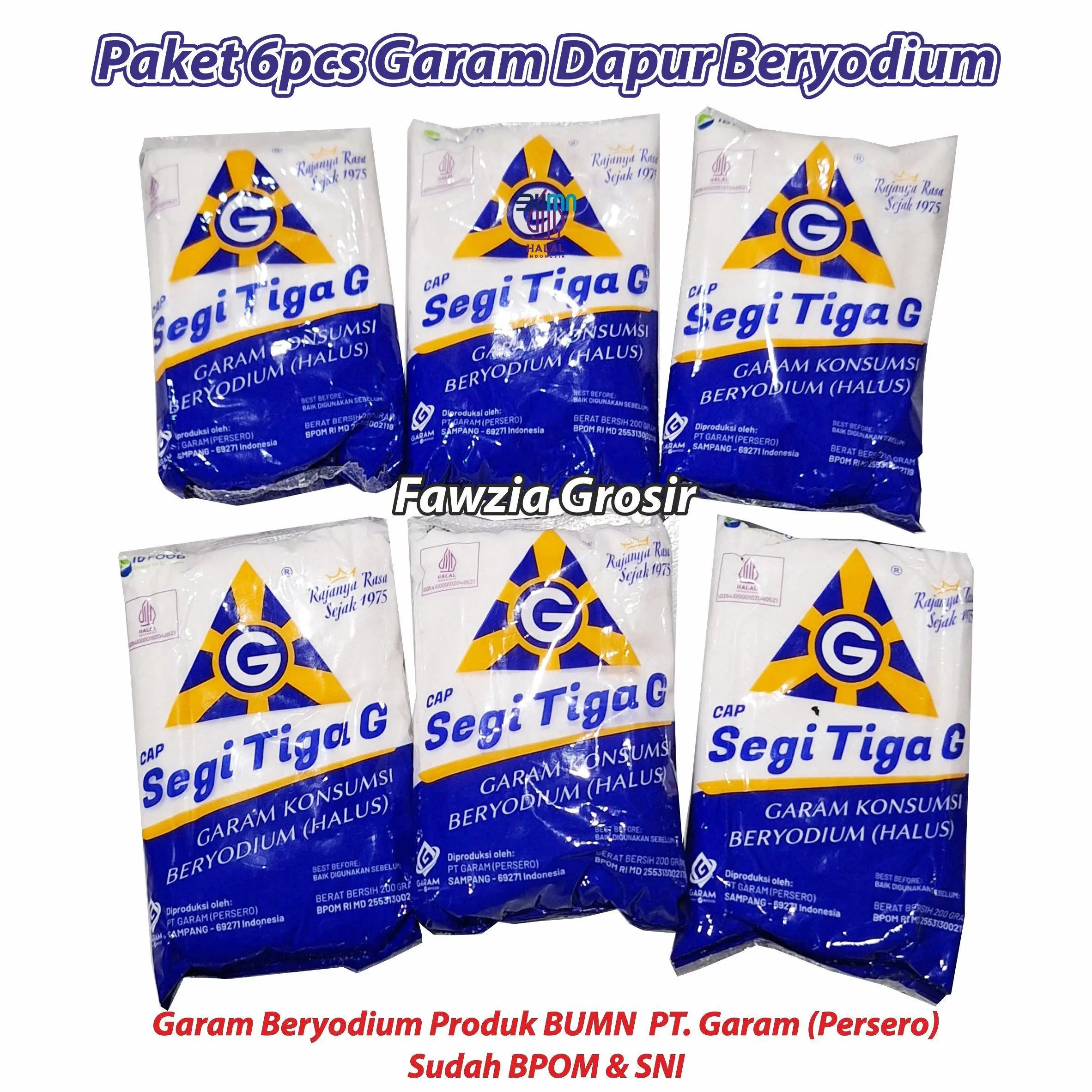 Garam halus beryodium paket 6pcs segitiga G kemasan 200gr