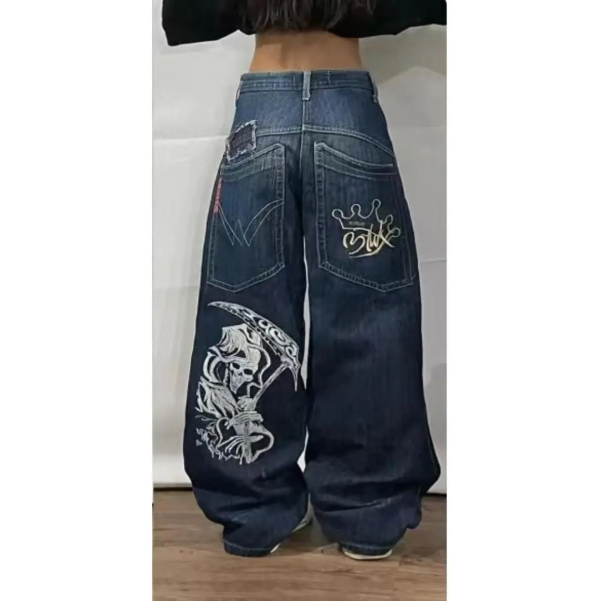 JNCO Y2g Loose Jeans Men's Vintage Embroidered Hip-Hop Street Harajuku Men's Wide-Leg Pants Casual Denim Pocket Classic