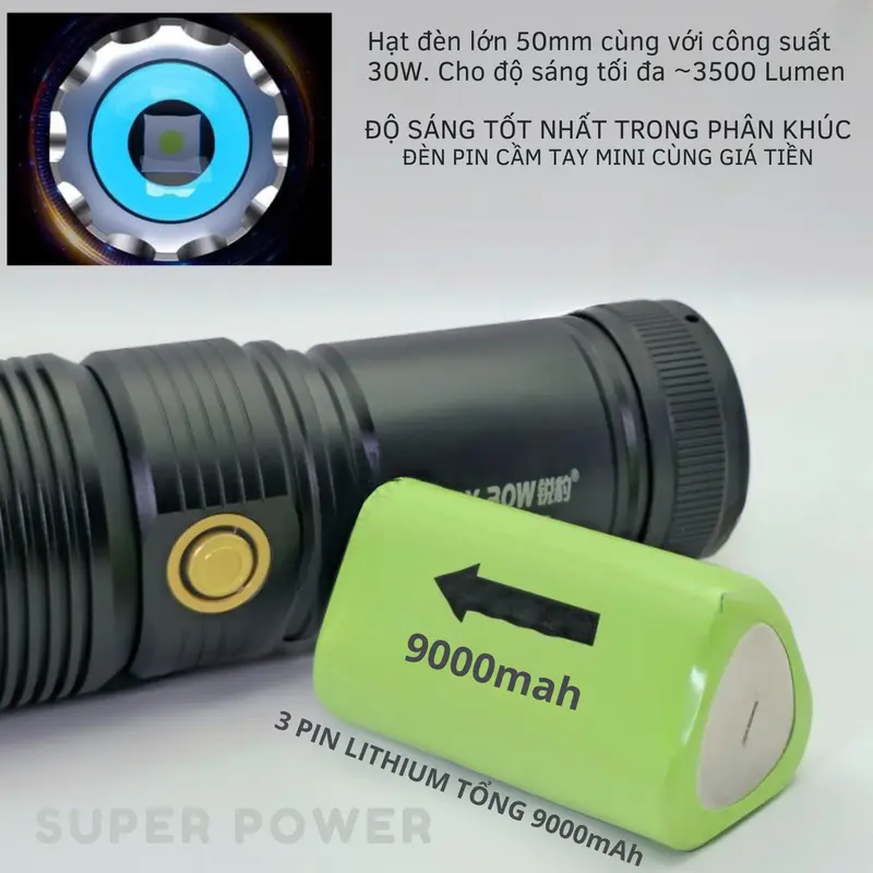 [BH-3 Tháng] Đèn pin cầm tay siêu sáng RAY BOW 1122 chiếu xa 600-1000 mét có ZOOM xa gần chống nước sạc ngược cho điện thoại HP-027 đèn  pin 7