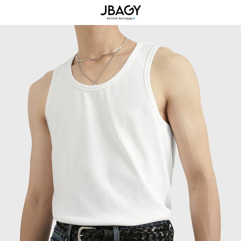 Áo thun tank top ba lỗ nam vải cotton thoáng mát thấm hút mồ hôi tốt thương hiệu JBAGY - JT0302 Menswear Cổ Tròn Trắng