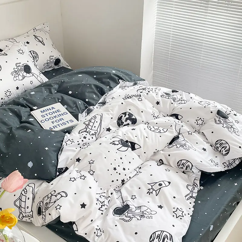 Bộ bốn mảnh, chất liệu bông đã giặt, thích hợp cho mùa Mùa Xuân và mùa thu, bộ đồ giường đơn, bộ đồ giường, vỏ chăn, bộ đồ giường, bộ đồ giường ba mảnh Ký Túc Xá, vỏ chăn 3