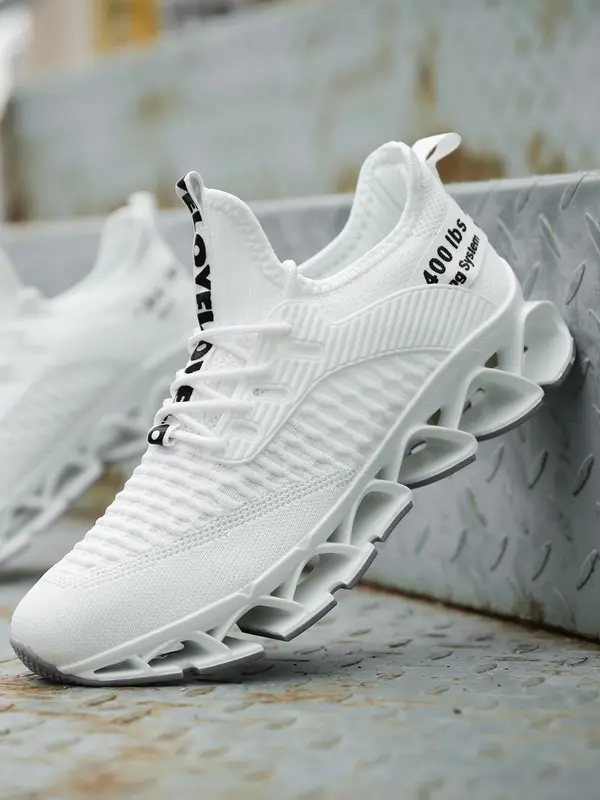 Men's Letter Design Running Sock Trainers for Gift, Summer Outfits 2024 Sporty Hollow Out Design Sole Lightweight Breathable Running Shoes, Round Toe Lace Up Shoes for Daily Work Out Gym Treadmill Footwear 3