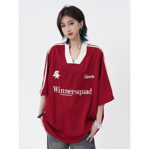 Áo khoác hip hop phong cách Mỹ cổ điển, cổ chữ V, tay ngắn, áo thun nam nữ, size lớn, dáng rộng, thêu họa tiết, tay lửng, thương hiệu hiện đại.