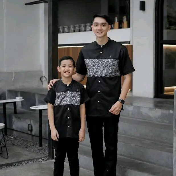 Koko Kurta Terbaru Tahun 2024 Couple Ayah Anak Warna Hitam Bahan Toyobo Import Keluarga Muslim
