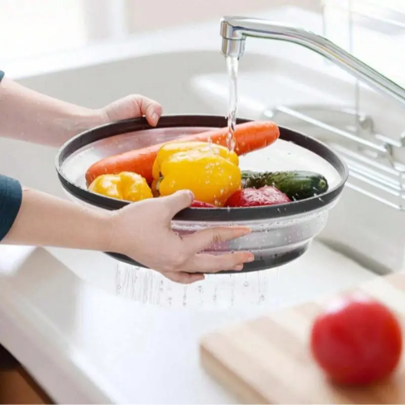 Foldable Microwave Lid with Handle, 1 Count Multifunctional Microwave Lid & Vegetable Fruit Cleaning Basket, Kitchen Organizer for Home Dining Room Picnic Camping 0