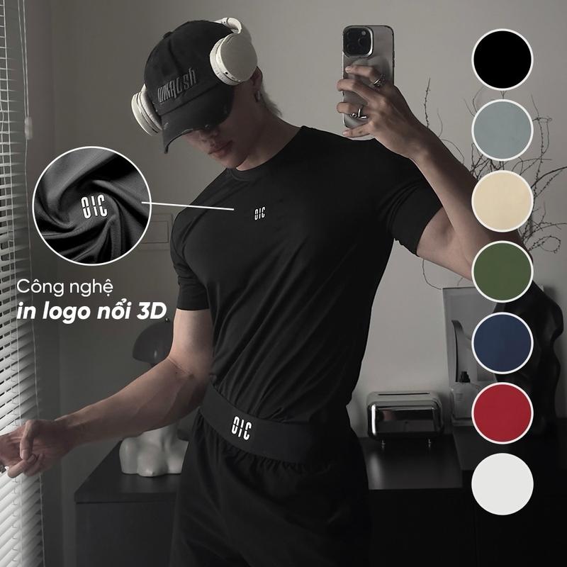 Áo thun thể thao nam OIC logo in phản quang form ôm vừa vặn, vải thun lạnh spandex thoáng mát, thấm hút, co dãn 8 chiều dùng tập gym, chơi thể thao, chạy bộ Sport Top Tập Thể Dục đỏ phối navy xl Cổ Tròn