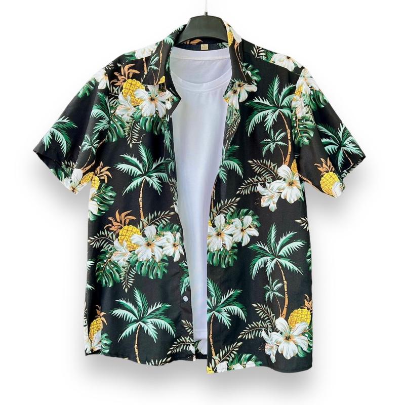 Áo sơ mi đi biển họa tiết cây dừa, áo hoa quả đi biển, sơ mi hawaii nam nữ, chụp kỷ yếu