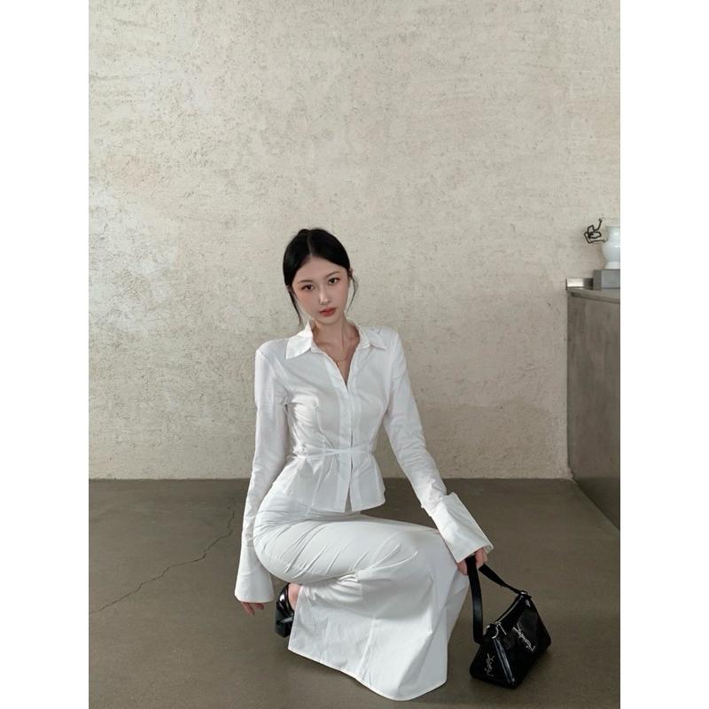 Set Áo Tay Dài Đan Chéo Eo Phối Chân Váy Dài TIBU Set Đồ Nữ Sang Chảnh Đơn Giản Đi Chơi Dạo Phố Tôn Dáng S41 Women Top Voi 7