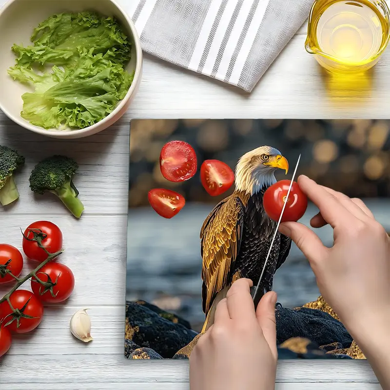 Eagle Pattern Glass Cutting Board, 1 Count Durable Heat Resistant Chopping Board with Non-slip Base, Kitchen Accessories for Home Dining Room Barbecue, Knives 4
