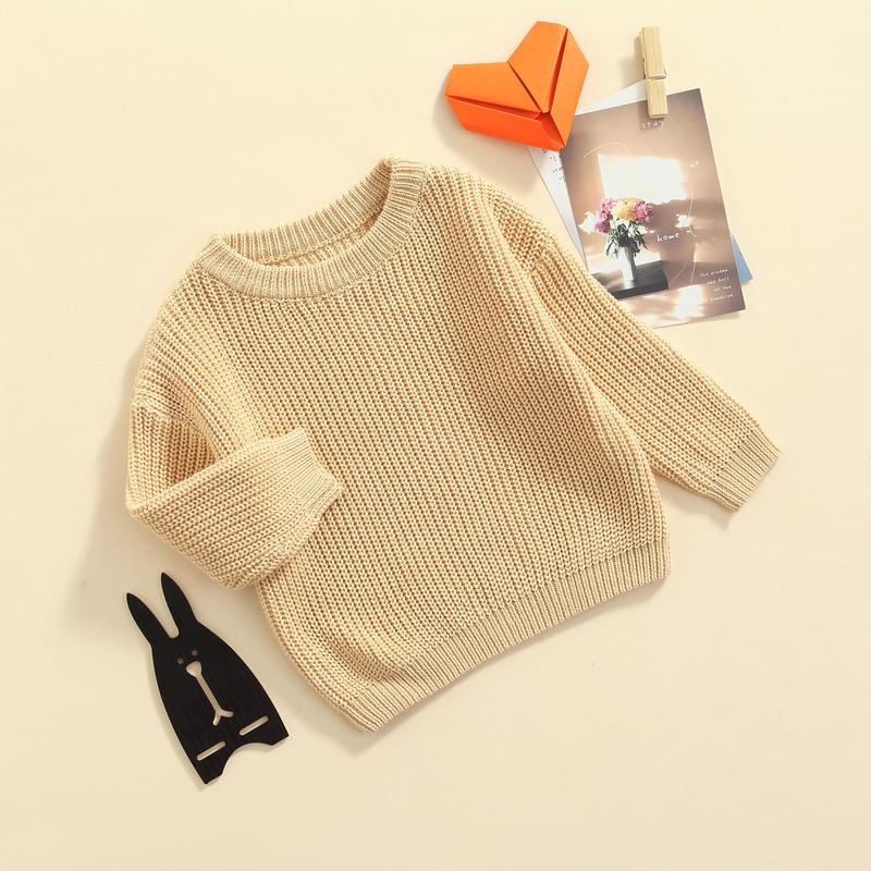 Product Introduction of Baby Solid Color O-neck Sweater Loose Fit Long Sleeve Knitted Pullover for Autumn Winter Casual Clothes 30