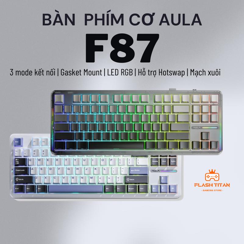 Bàn phím cơ không dây Aula F87 - 3 Mode kết nối - Led RGB mạch xuôi có app tùy chỉnh - Hotswap 5pin