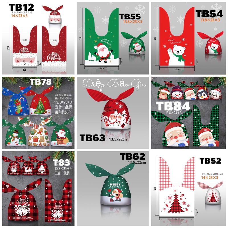 Túi đựng bánh kẹo quà tặng tai thỏ họa tiết Giáng sinh 10c