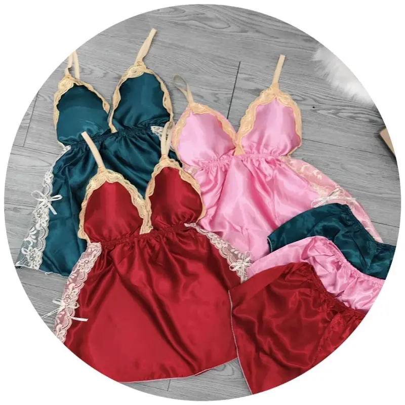 [SIze 40kg-80kg] Đồ bộ ngủ kèm quần có mút ngực chất phi mềm mịn mã 5 0