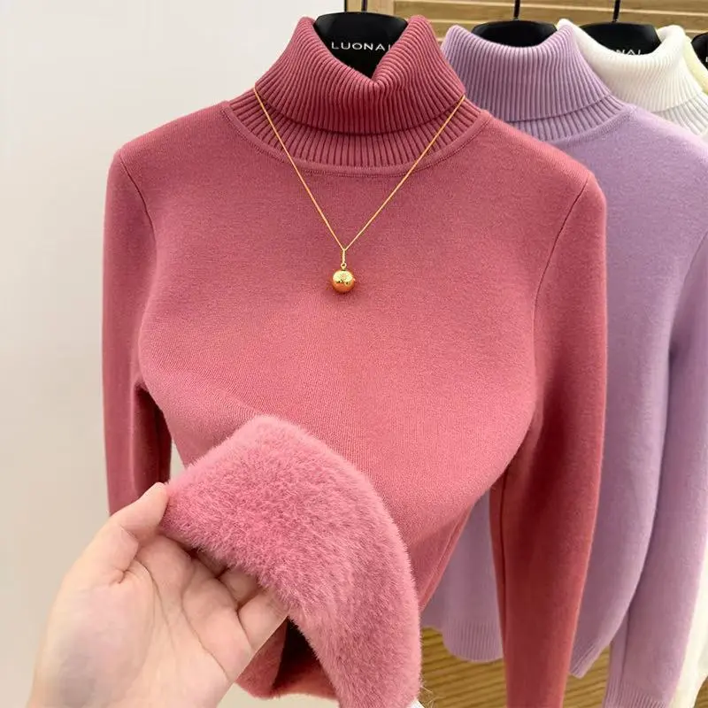 Áo Len Cổ Lọ Angora Đỏ, Dành Cho Nữ, Hàng Mới Về Mùa Thu Và Mùa Đông, Có Thể Mặc Bên Trong, Mỏng Vừa Vặn, Lớp Nền Dày Dặn, Làm Bằng Nhung, Áo Sơ Mi Hàng Đầu, Năm 2025