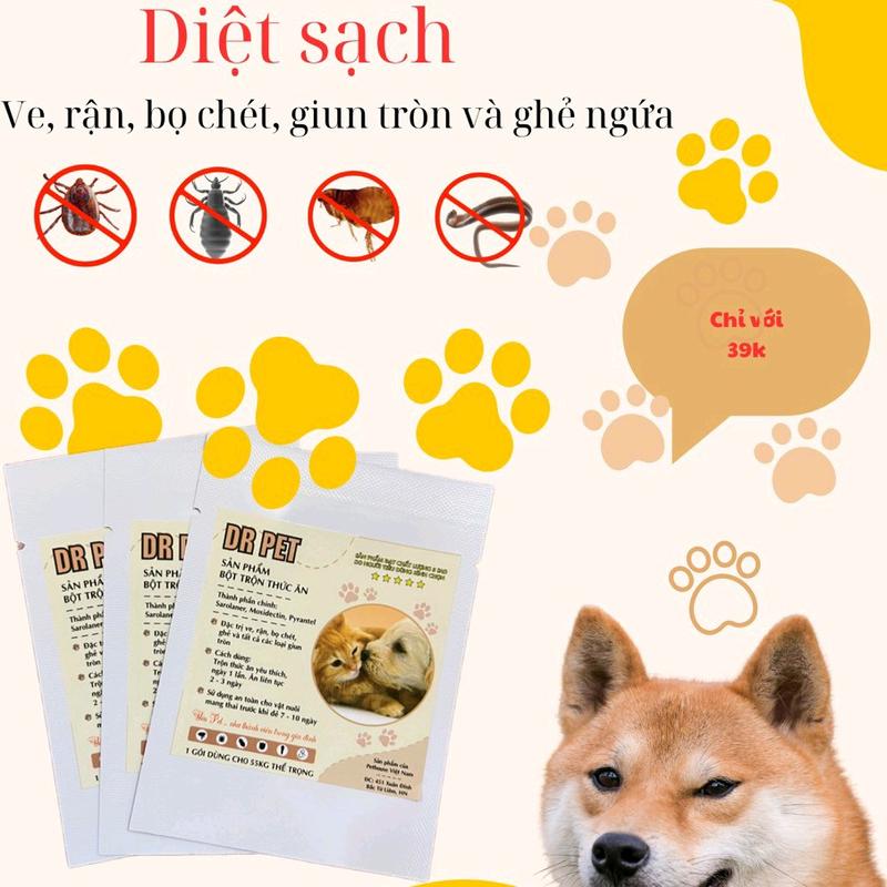 Bột trộn thức ăn ngừa ve rận , bọ chét Cho chó mèo DR PET
