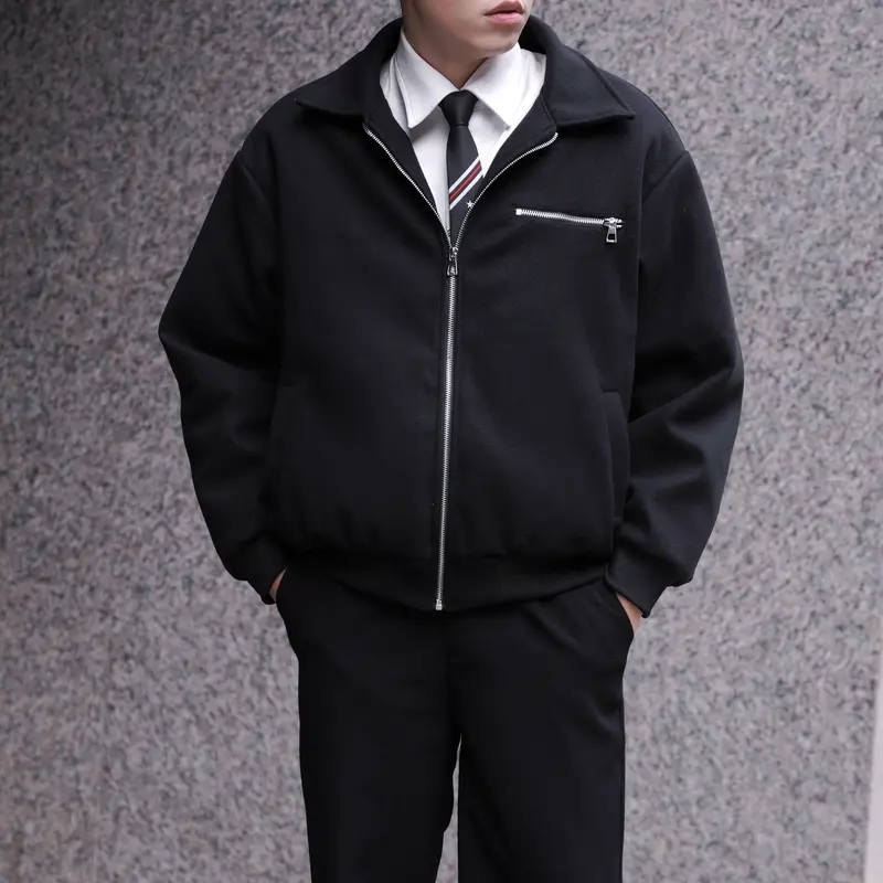 BOB014 Áo Khoác Dạ Bomber MANDO khoá Zip Kim Loại Lót Trần Bông Ấm Áp Dày Dặn Đứng Form Menswear Jacket 1
