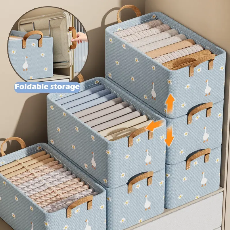 [47*28*20cm ]Large Capacity Clothes Organizer Box Folderable Storage Basket Thickened Steel Frame Organizer Clothes Trousers Storage Wardrobe Clothes Box Wardrobe Storage Clothes Storage Box