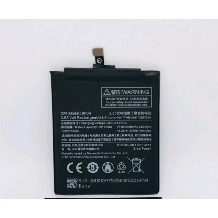 BATERAI BATTERY ORIGINAL BN34 Batre battrai xiomi RDMI 5A Batre xiomi Bn34 original bawaan hp Batre rdmi 5A Batrai