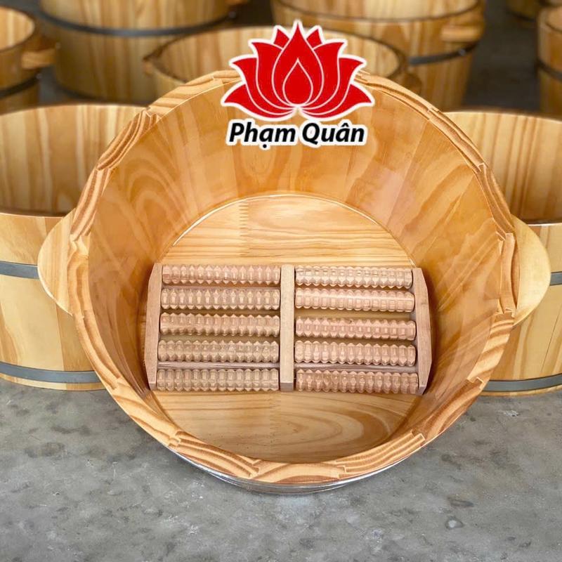 Chậu gỗ ngâm chân trơn tặng kèm 1 bàn lăn gỗ chậu ngâm chân gỗ thông