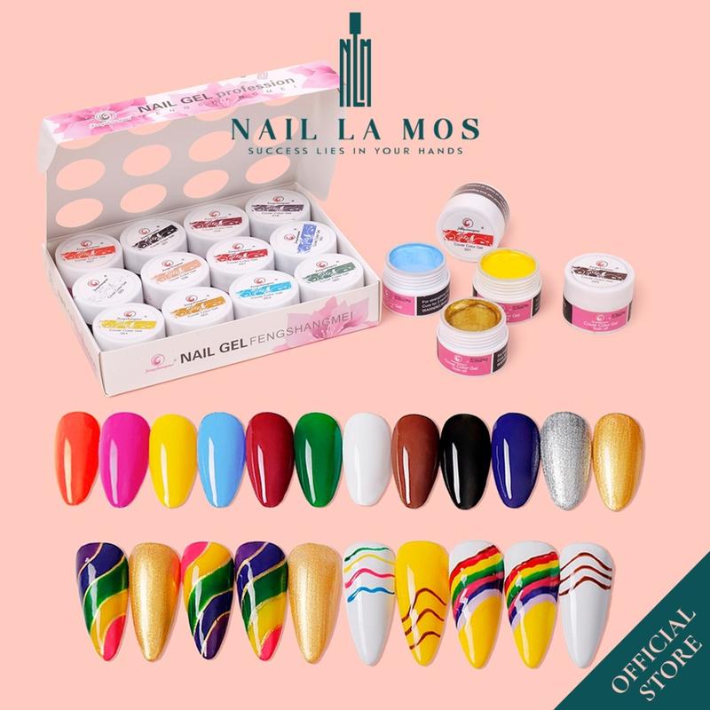 Set gel vẽ Fengshangmei chính hãng - gel vẽ nổi chất đậm đặc 12 màu chuyên dụng