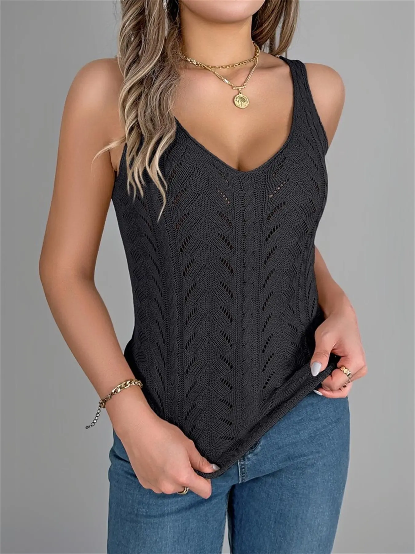 Women's Plain Sleeveless Sweater Vest, Casual V Neck Knit Top for Summer, Fashion Women's Knitwear for Daily Wear