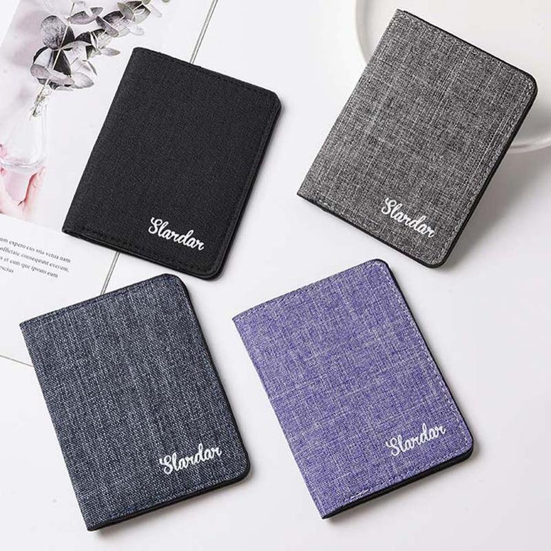 Product Introduction of Casual Black/Blue/Gray/Purple Men Short Wallet ID Photo Bank Holder Credit Card Case Men Card Holder Canvas Multi Function Men Canvas Coin Purse Male 7