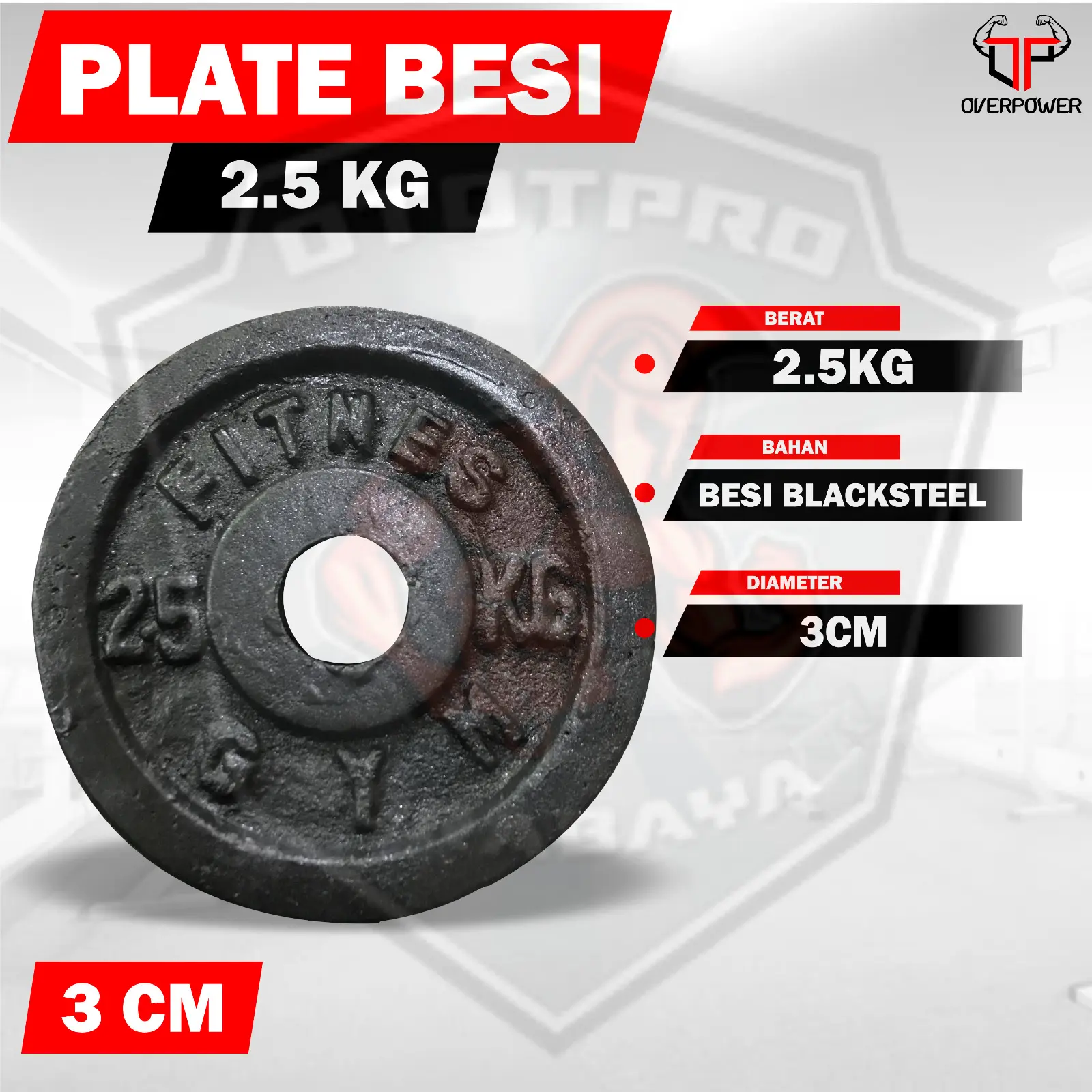 [3 CM] Plate Barbell Besi 2,5 KG /Iron/Lempeng/Lempengan/Barbel/Dumbel