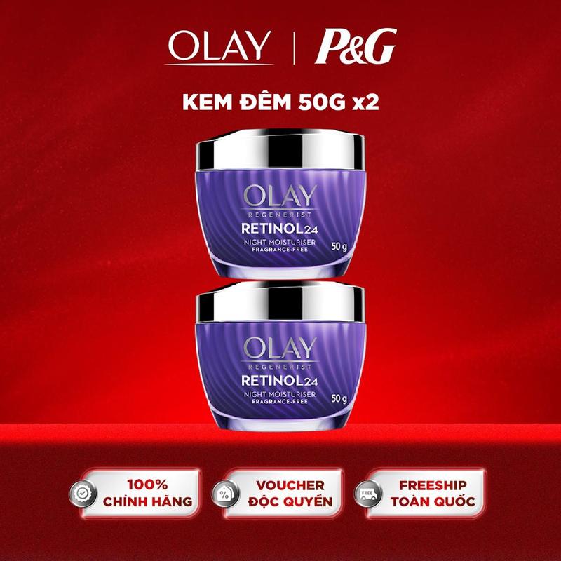 Combo Kem Dưỡng Ẩm Ban Đêm OLAY Retinol24 – Giảm Nếp Nhăn, Tái Tạo Da x2 (2 hũ 50g)