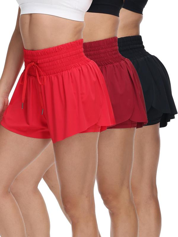 Women's Solid Drawstring Waist Gym Shorts, Casual Comfy Breathable Skorts for Gym Yoga Workout Running Golf Tennis, Ladies Sportswear for All Seasons, Gym Clothing 4