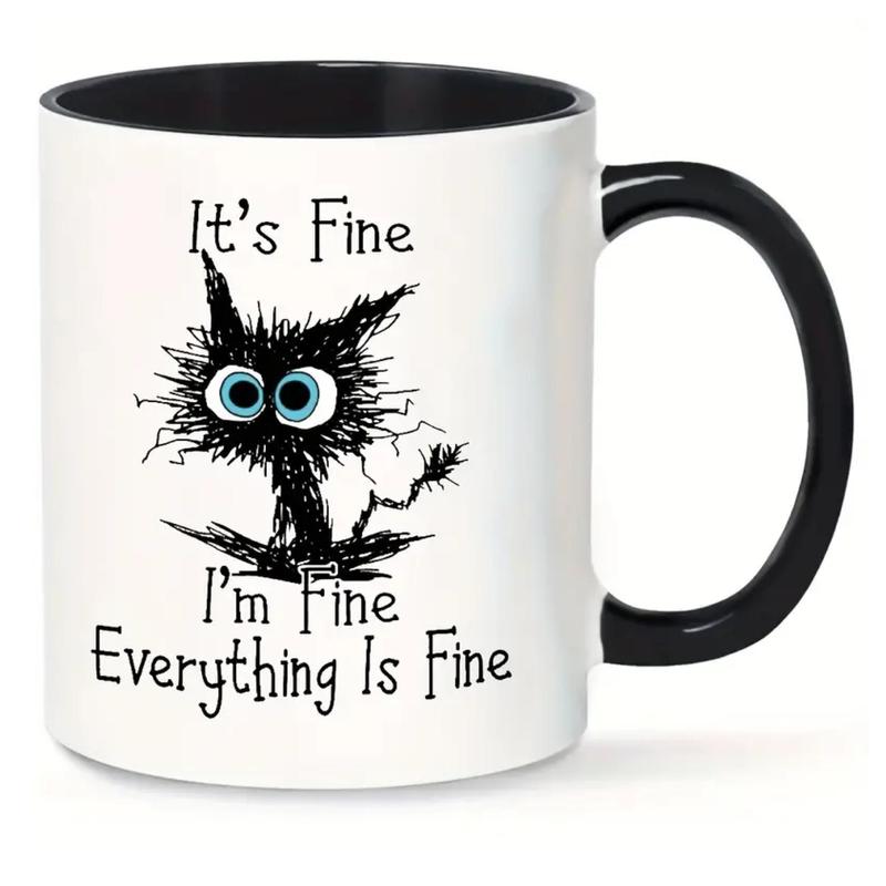 Ceramic Coffee Mug, Funny Cat & Letter Pattern Coffee Cup, Coffee Mug with Handle, Gifts for Family and Friend 0