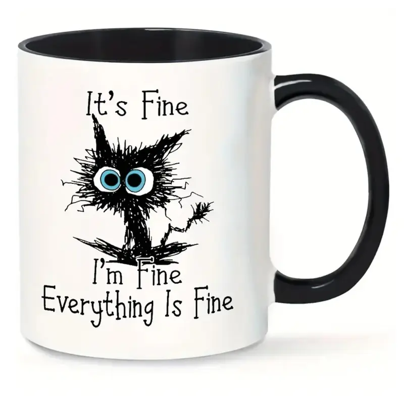 Ceramic Coffee Mug, Funny Cat & Letter Pattern Coffee Cup, Coffee Mug with Handle, Gifts for Family and Friend 0