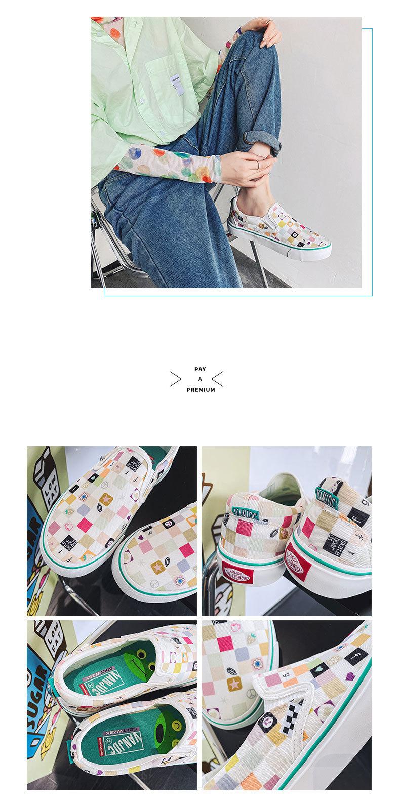Product Introduction of 2024 Autumn New Breathable Slip-on Lofter Canvas Shoes Women's Plaid Cartoon Mario Pattern Plaid Sneakers 9