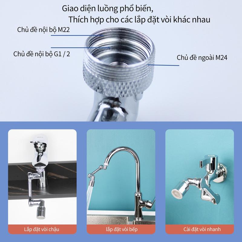 Product Introduction of Đầu Nối Vòi Nước Thông Minh Xoay 1080 Độ - Khớp nối vòi nước Cho Bồn Rửa Với 2 Chế Độ Phun Nước Tiết kiệm - Đầu Vòi Rửa Chén Bát Tăng Áp Phun Xoay  1080° Tiết Kiệm Nước Tối Đa 16
