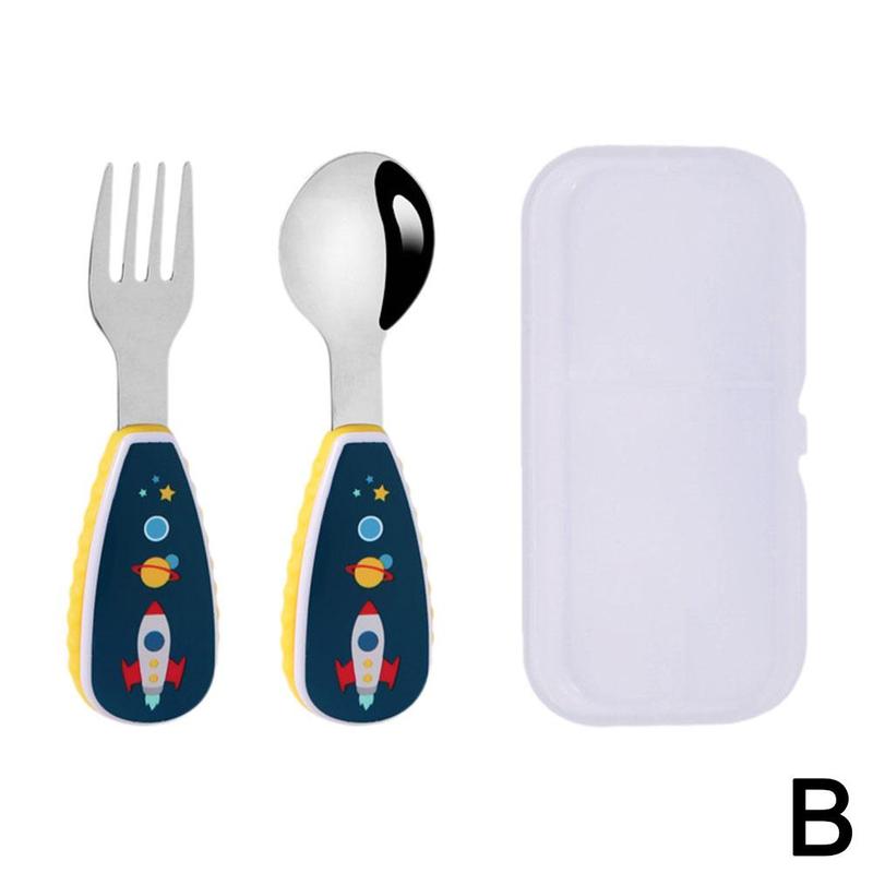 Product Introduction of 1 Set Cute Tableware Food Training Spoon Dessert Spoon For Children Feeding Spoon Fork Baby U0F6 37