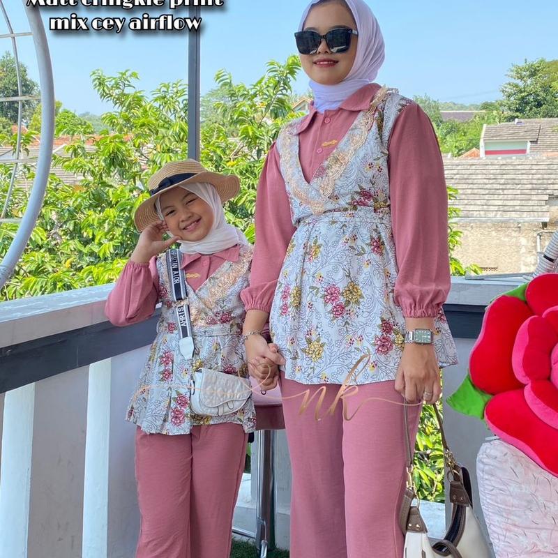 Setcel Couple Ibu dan Anak Ori NK / Set Queen Bunga Baju Wanita Tunik Motif 5