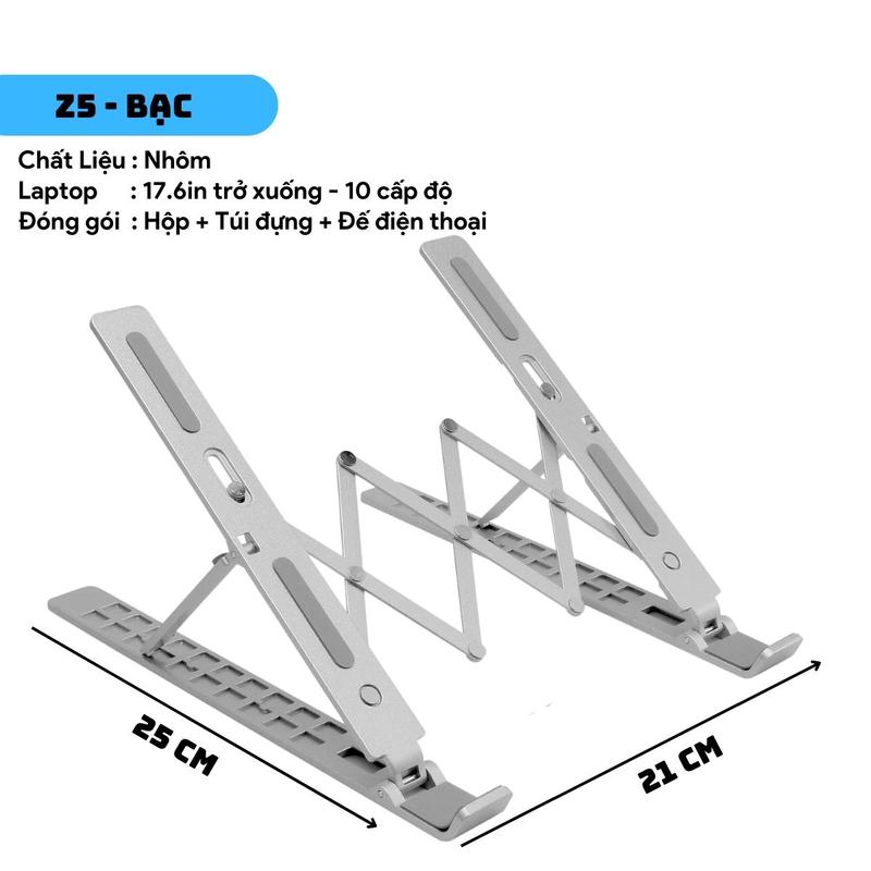 Deal Live Giá đỡ Laptop Z5 nhôm 10 cấp độ nâng hạ độ cao thiết kế nhỏ gọn hỗ trợ tản nhiệt cho laptop - GÀ LÓT CHUỘT