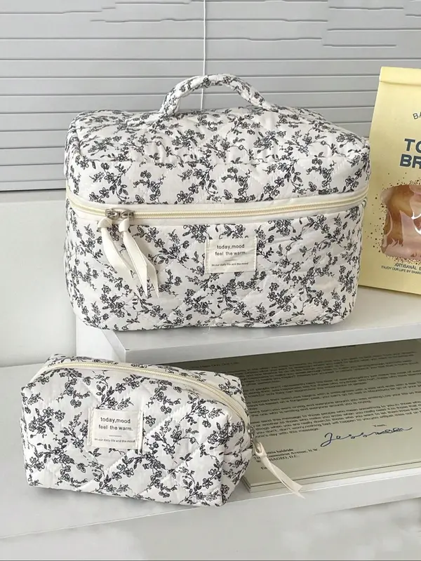 Floral Pattern Makeup Bag Set, Portable Cosmetic Storage Bag, Multifunctional Makeup Organizer Pouch, Versatile Storage Bag for Travel & Daily Use 5