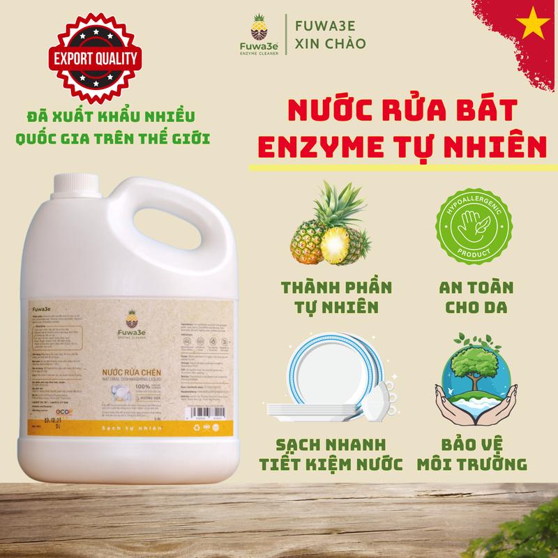 Nước Rửa Chén Bát Enzyme Hữu Cơ FUWA3E Can 3,8L. Làm Sạch Bát Đĩa, Xoong Nồi, Bình Sữa. An Toàn Cho Da Nhạy Cảm, Viêm Da. #OCOP