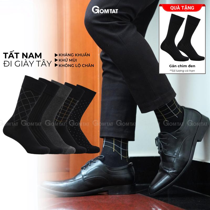 (Tặng thêm 1 đôi cho 1 hộp) Hộp 5 đôi tất đi giày tây nam GOMTAT tối màu cao cấp MIX04, vớ nam công sở chất liệu cotton mềm mại, hút ẩm, thoáng khí, tất nam công sở, vớ nam cổ cao Menswear - GOM-MIX04-CB5