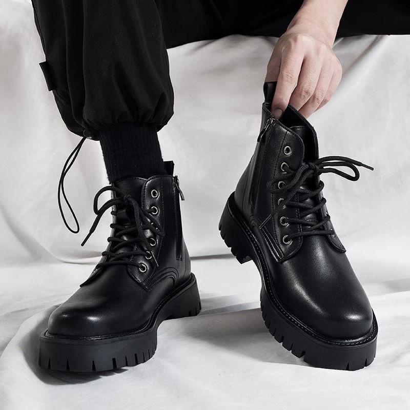 Boot Martin, Dành Cho Nam Giới, Cổ Cao, Phong Cách Anh Quốc, Màu Đen, Thích Hợp Cho Trang Phục Đi Làm, Giày Đi Xe Máy, Tăng Chiều Cao, Bốt Cao Đến Mắt Cá Chân, Khóa Kéo Bên Hông, Mùa Thu, Giày Nam, Chiều Cao Tăng 3