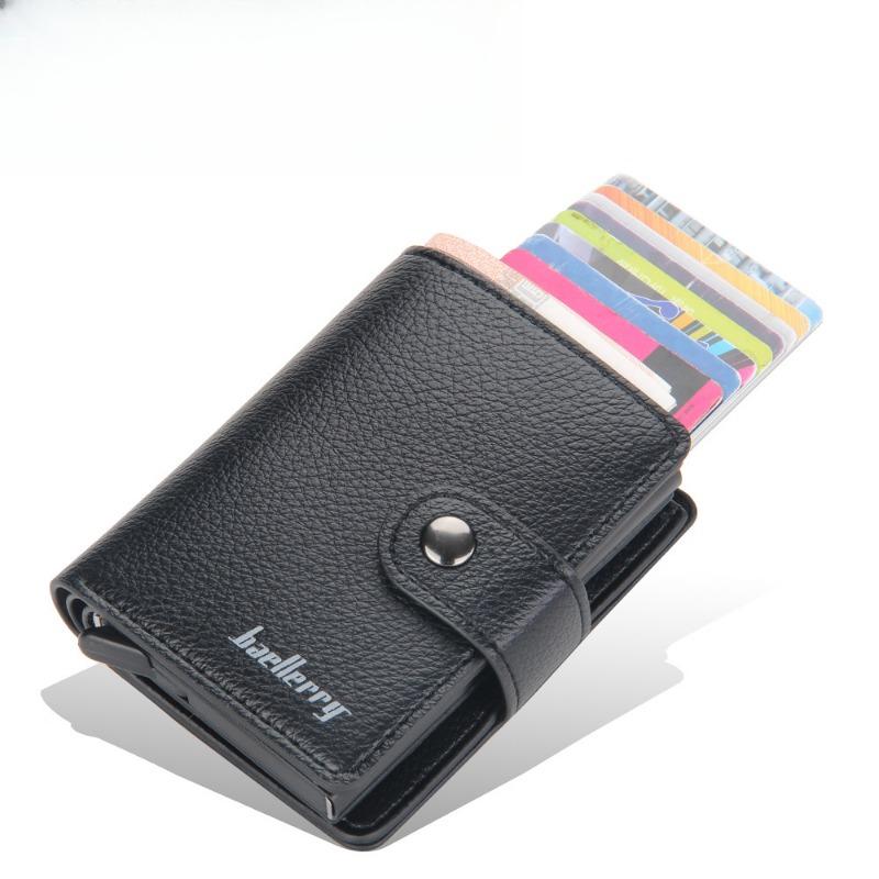 Men's Card Holder in European and American Style with Lychee Pattern, Automatic Pop-up Card Type Clasp Wallet, Metal Aluminum Box Card Sleeve 1