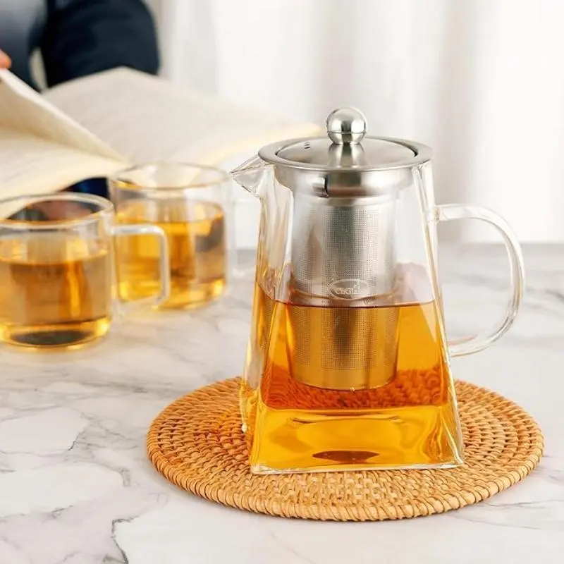 Glass Teapot with Removable Stainless Steel Filter, 1 Count 750ml/25.36oz Tea Coffee Water Kettle, Tea Making Tool for Home Office Use 0