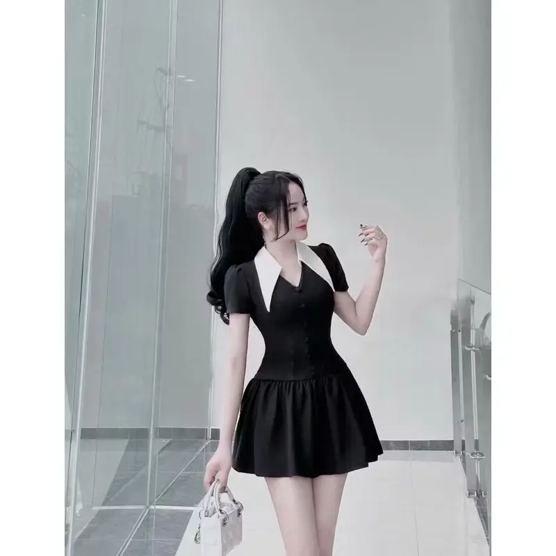Đầm Nữ Bigsize Dự Tiệc Thiết Kế Sang Chảnh Đính Nút Bọc. Váy Phối Cổ Bẻ Kèm Quần Đùi ( Bigsize :45-90kg) Cotton 8