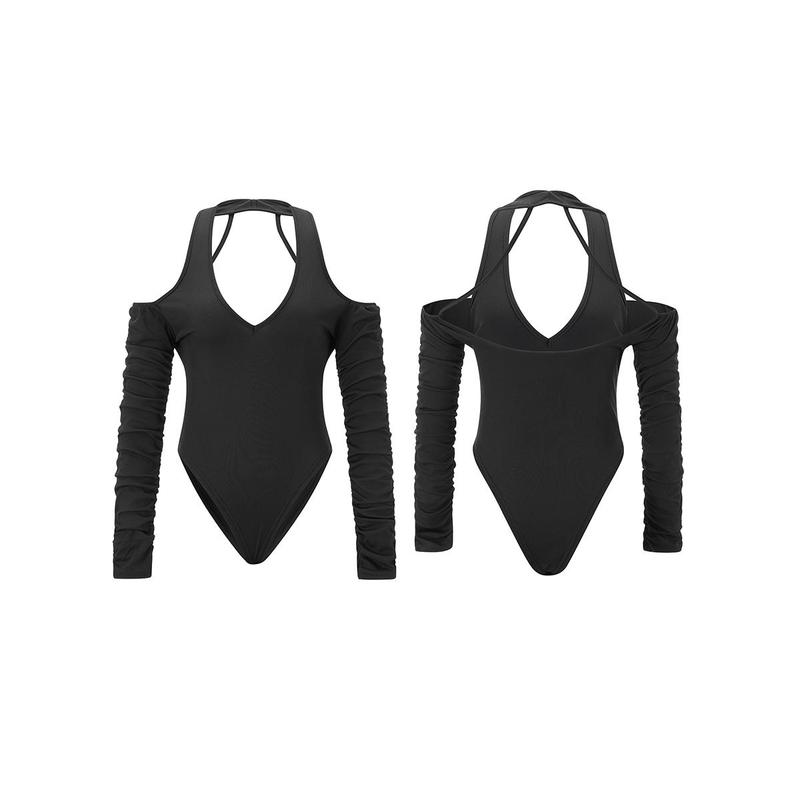 Product Introduction of Women's T Shirt BodysuitFit Low Cut Long Sleeve Backless Solid Color Halter Tops Jumpsuit for Party Club Cocktail 39