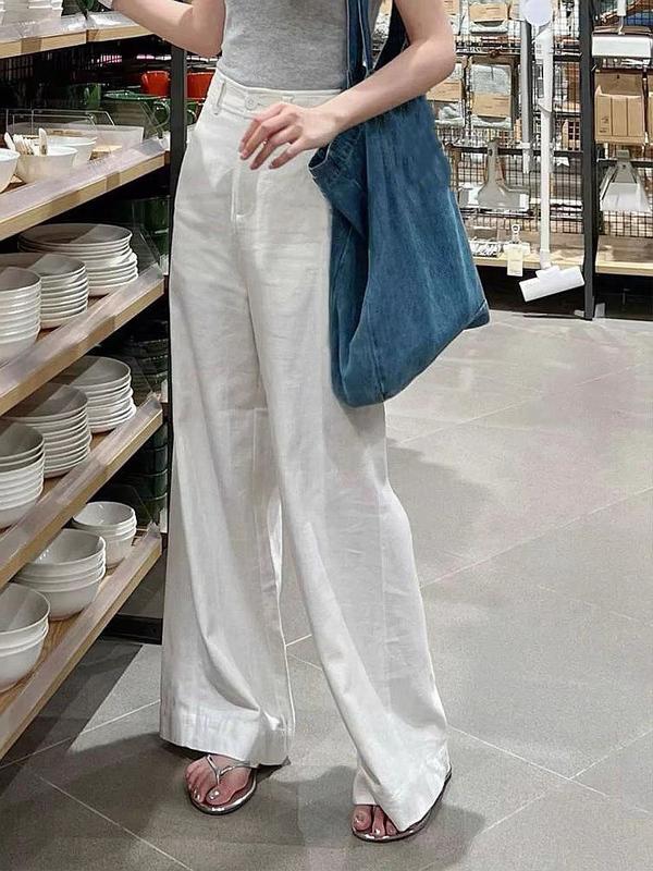 Quần vải thô kaki mềm ống rộng 32cm túi ngang cạp sau chun SUMIISHOP mã Q01 Nữ Ong