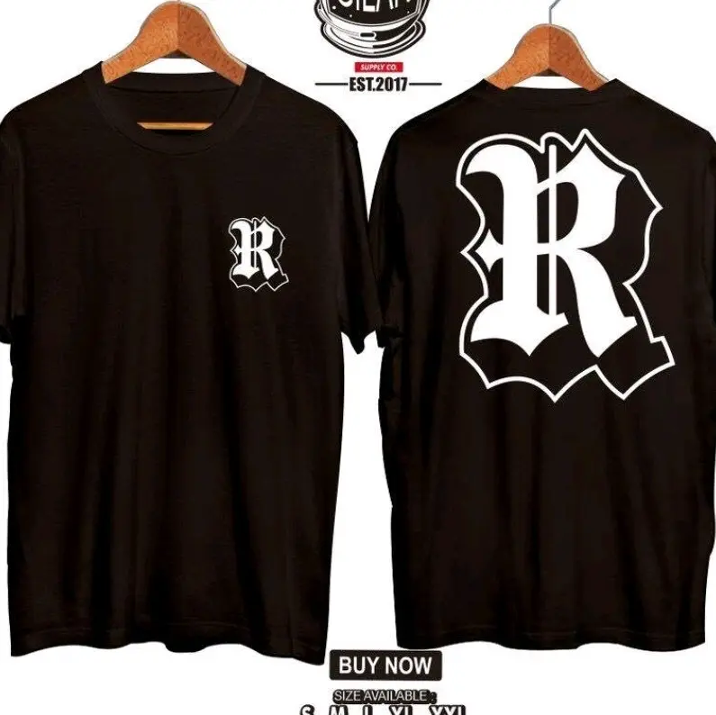 Baju Kaos Distro Logo Huruf R Premium Unisex Combed30s Katun Katun Santai Crew Neck Hitam Putih