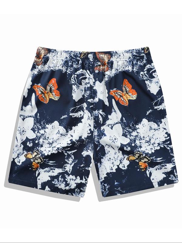 Men's Regular Fit Skull & Butterfly Print Boxer Briefs, Casual Comfy Breathable Shorts for Summer, Men's Bottoms for Daily Wear 1